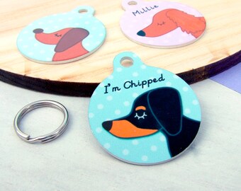 Personalised Dachshund Dog ID Tag - Custom Made Dachshunds collar charm - Dachshund Name ID Tag - Dachshunds - SMALL 25mm - personalized