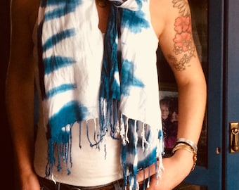 Indigo hand dyed scarf