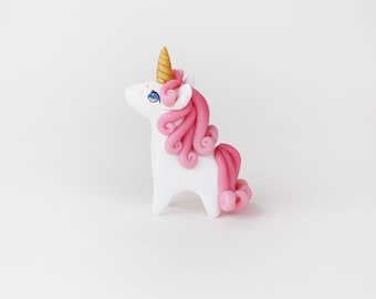 Handmade Beautiful Pink Maned Unicorn Figure with Gold Heart Freckles