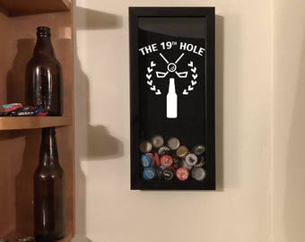 Bottle Cap Holder Shadow Box - The 19th Hole - Golf Gift - Black (6" x 14") - Vinyl Decal Gifts, Home Bar Accessories