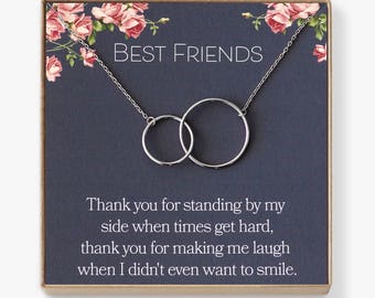 Best Friend Necklace: BFF Necklace, Best Friend Gift Jewelry, Long Distance, Quotes, Friends Forever, 2 Interlocking Circles