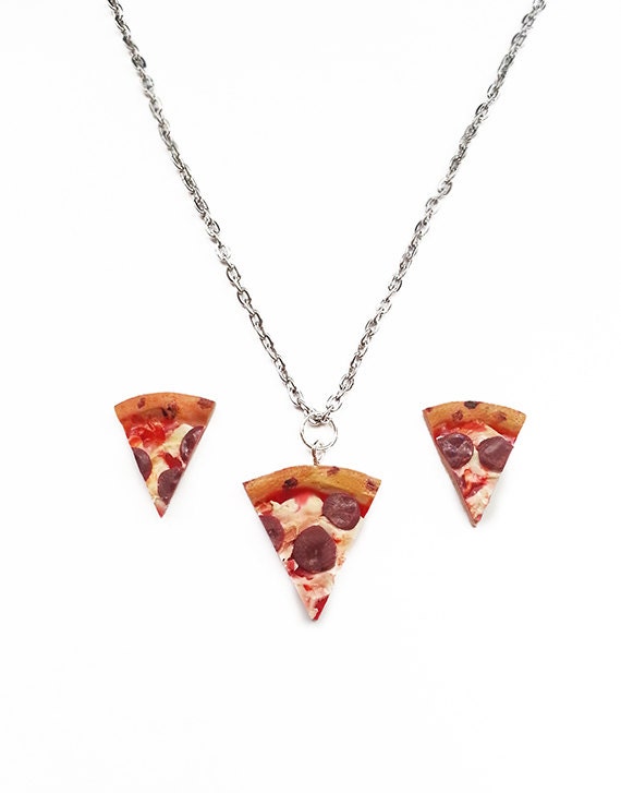 Items similar to Pepperoni Pizza Slice Necklace and Earring Set food