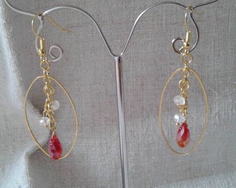 oval earrings red and white