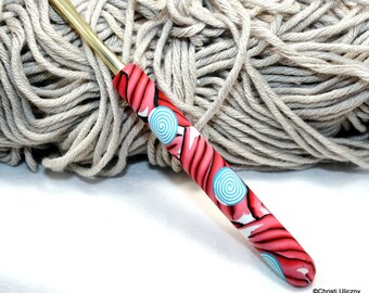 Polymer clay crochet hook, Boye new size H/8 or 5.00mm, handmade design, ready to ship