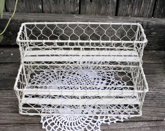 White Wire Storage Organizer / Spice Rack / Cottage Chic / Shabby Chic / Rustic / Country / Boho