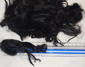 Karakul Sheep Wool Locks for Spinning Felting and Doll Hair, Doll Wig, in Natural Shades of Black with traces of gray 1 oz.