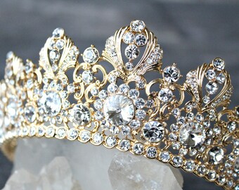 Wedding Crown, Full Bridal Crown, Swarovski Crystal Wedding Crown, BRIANNA Bridal Diadem, Crystal Wedding Tiara, Gold Tiara, Bridal Tiara