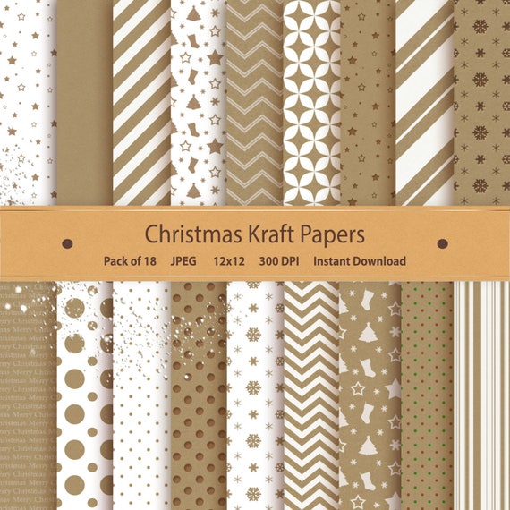 Christmas Kraft Christmas Digital Paper Printable Designs