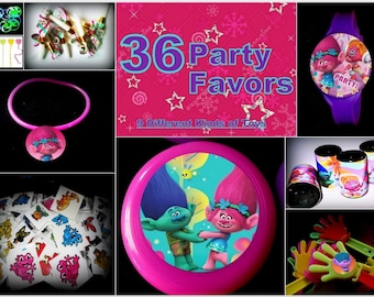 Trolls - 36 Party Favors Combo-Toys Prizes Pinata Filler Pack Patrol Noisemakers Grab Bag