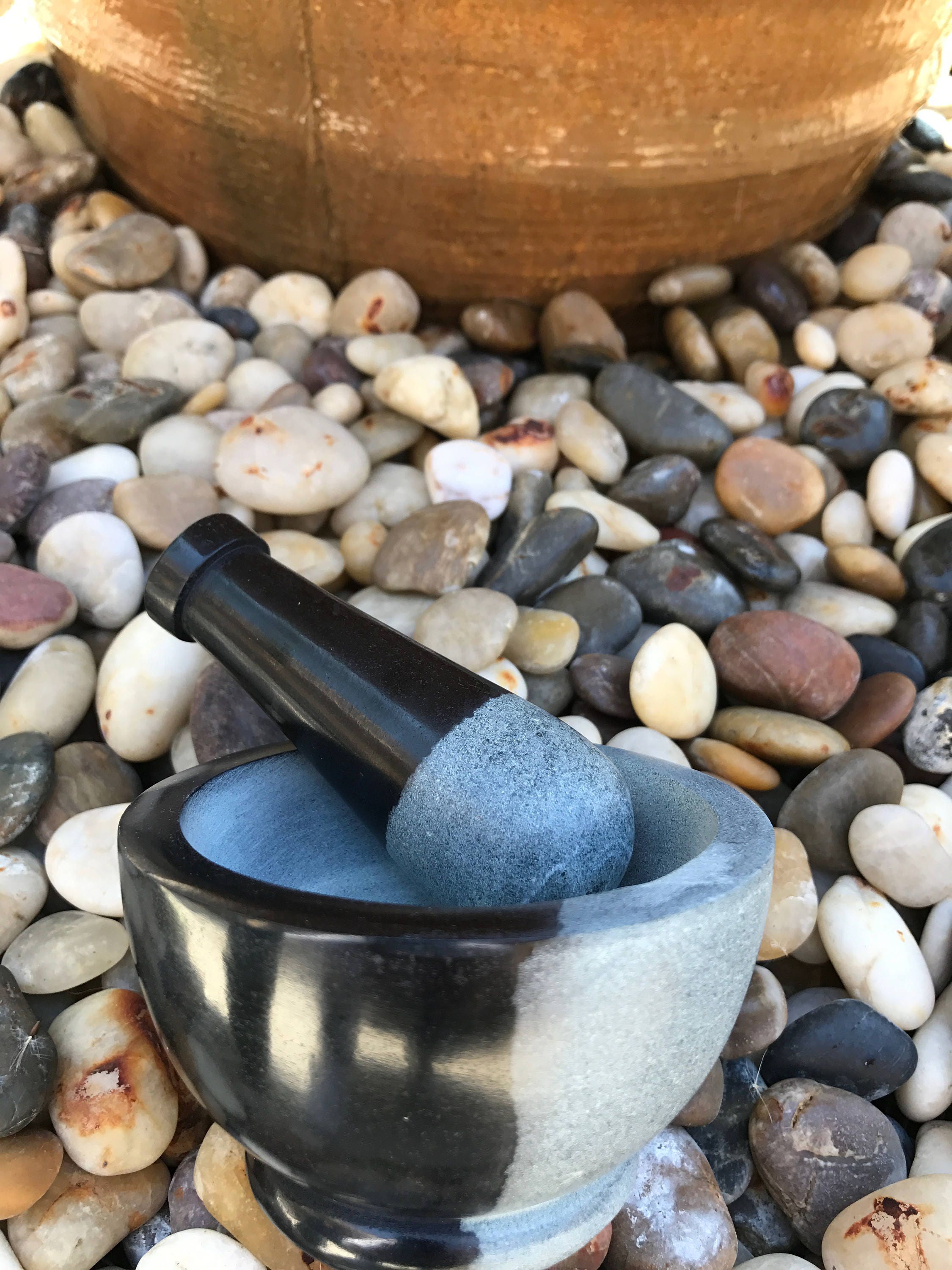 Mortar and Pestle Black Soap Stone Two Tone Witches Tool