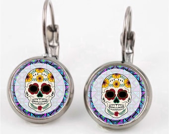 Sugar Skull Leverback Earrings