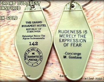 Gold GRAND BUDAPEST inspired keytag LIMTED Supply!