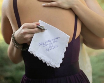 Lace Handkerchief - Lace Hankie - Custom Handkerchief - Embroidered Handkerchief - Bridal Handkerchief - Personalized Wedding Handkerchief