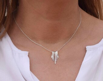 Silver Fringe necklace. Sterling Silver Bib necklace. Simple Geometric necklace. Delicate necklace. Minimalist Layering jewelry