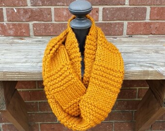 Knit Infinity Scarf, Chunky Knit Scarf, Cowl - Gold