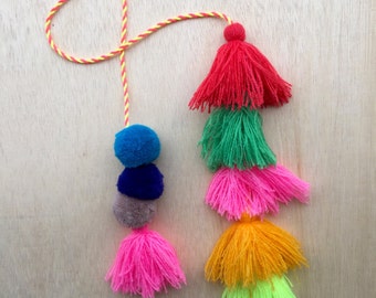 Blue Neon Pom Pom Tassel decoration / camel swag / bohemian style / gypsy fashion / bag charm / llama swag / accessory