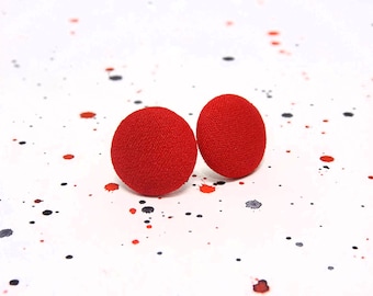 Red fabric stud earrings - Bright red stud earrings - Red fabric earrings - Red button earrings - Red post earrings - Free shipping