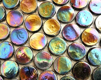 20mm Black Penny Round Iridescent Glass Mosaic Tiles 3/4"// Round Glass Tiles//Mosaic Supplies//Mosaic//Crafts