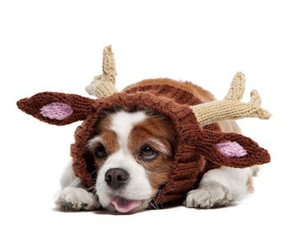 Reindeer Dog Snood | Knit Crochet Dog Hat | Dog Costume | Winter Scarf | Ear Warmer