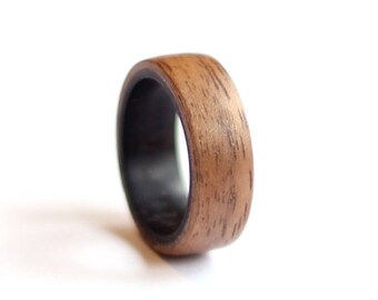 Ebony Mens Ring, American Walnut Wood Wedding Ring, Wood Ring, Mens Band