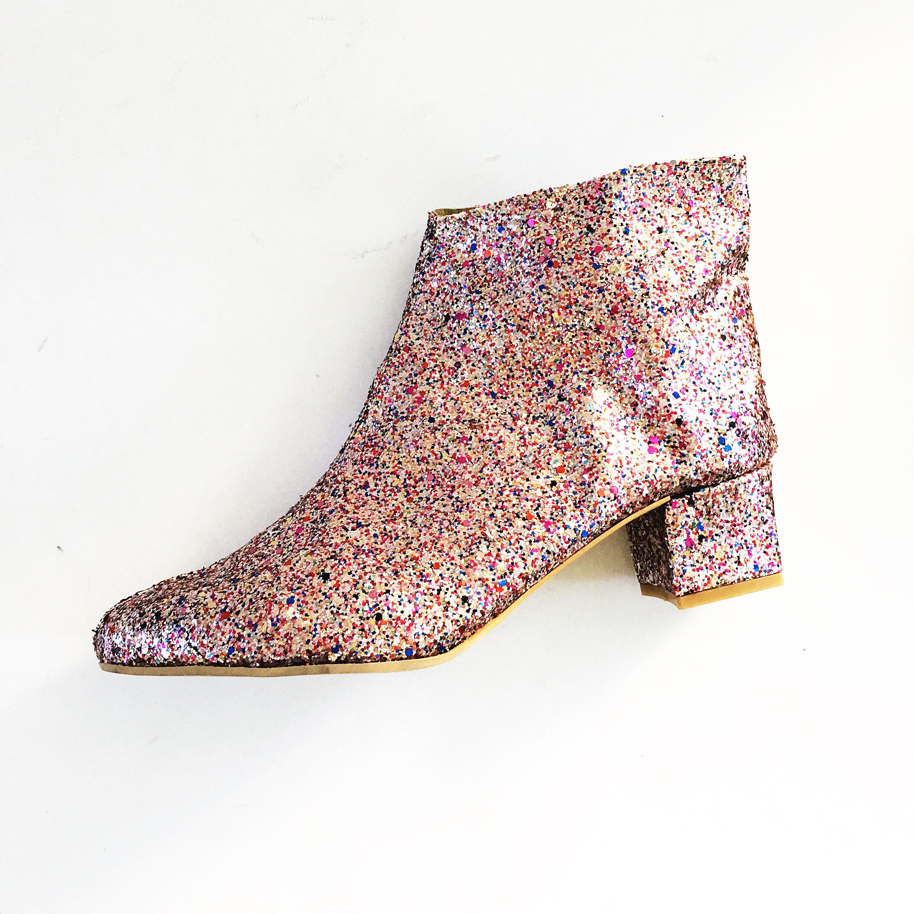 Edie Multicolor Glitter Heeled Ankle Boots Handmade to Order