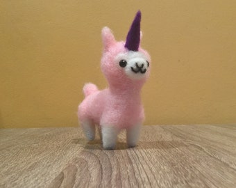 Needle Felt Alpaca Unicorn - Kawaii Pink Alpaca - Anime - Felt Animals - Alpaca Plush - Llama - Wool - Baby Shower Gift - Miniatures