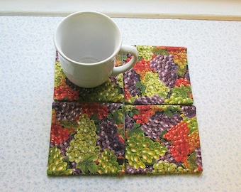 SALE was 10 NOW 6 wine grapes hand quilted set of mug rugs coasters