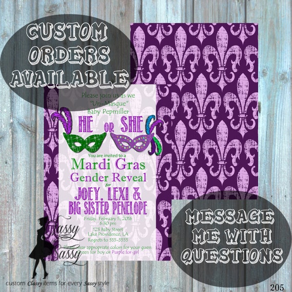 Mardi Gras Gender Reveal Party, Mardi Gras Gender Reveal Invitation, Mardi Gras, Mardi Gras Baby Reveal, King or Queen Gender Reveal 205