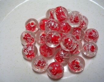 10mm Red Beads Glow in the Dark Glass Rounds Red 20 beads Neon Green Glowing Beads Red Glows Green Glass Rounds