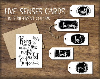 Five Senses Gift Tags & Card. Instant download printable. DIY Christmas gift for him her husband wife. Valentine's love. Birthday. 5 senses.