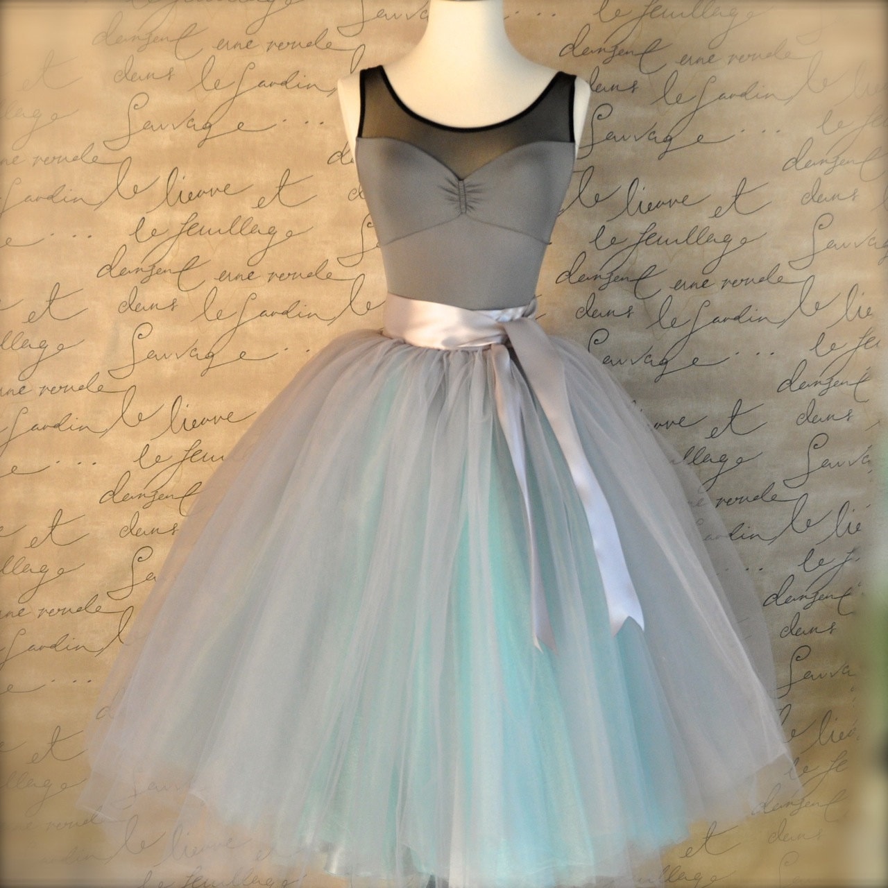 Dove gray and light blue tutu skirt for women. Ballet