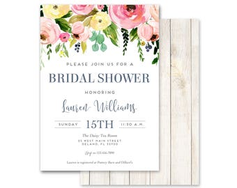 Watercolor Bridal Shower Invitations, Wedding Shower Invitations, Floral Invitations