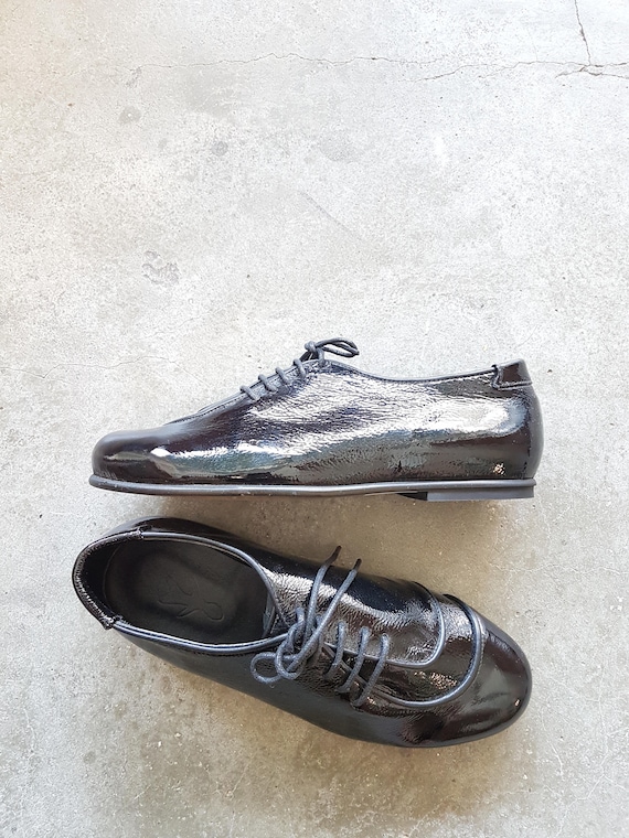 SALE Shiny black oxfords flat women oxfords dress shoes