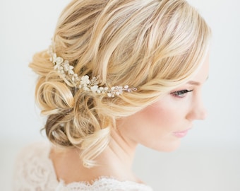 Wedding Hair Vine, Gold Bridal Headpiece, Bridal Hair Accessory, Pearl Hair Vine, Wedding Hairpiece