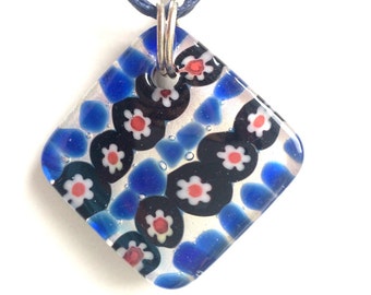 Blue Murano Necklace, Square Murano Necklace, Venetian Necklace, Czech Glass Necklace