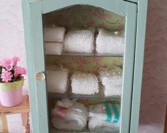 Dollhouse Miniature,Duck Egg Blue,Display Canbine, Doll House Furniture,Blue Distressed Wood,Shabby Cottage Chic,1:12th Scale