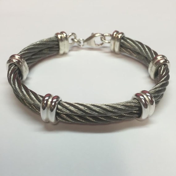 Sterling Silver and Stainless Steel Cable Bracelet