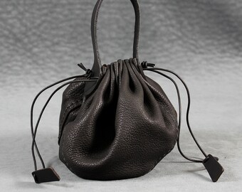 Leather pouch for plague doctor costume in black deerskin