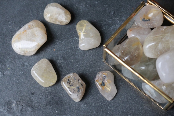 Rutilated Clear Quartz Tumbled Stones, Clear Quartz Tumbled Stone, Gold Rutile in Quartz, Chakra Stone, Tumbled Stone, Crystal Grid, Reiki