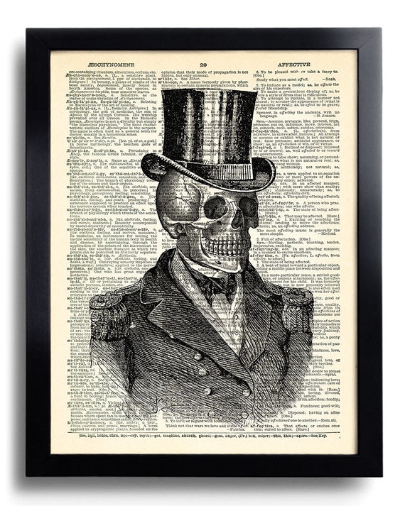 Victorian Skull Skeleton Top Hat Art Print Gothic Wall Decor