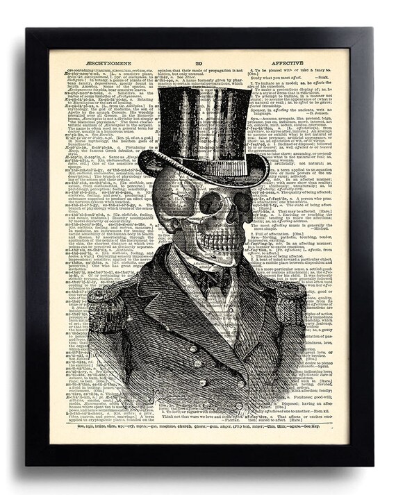 Victorian Skull Skeleton Top Hat Art Print Gothic Wall Decor