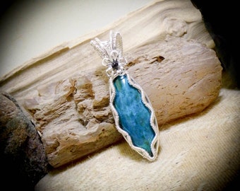 Wire Wrapped Turquoise Chrysocolla Gemstone Necklace Pendant