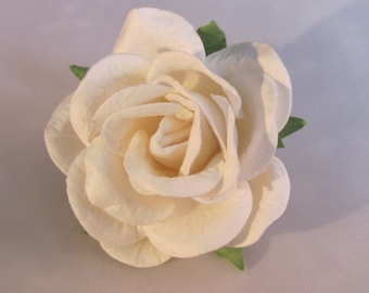 Paper Rose Flower Lapel Pin - White - Everyday / Weddings / Proms