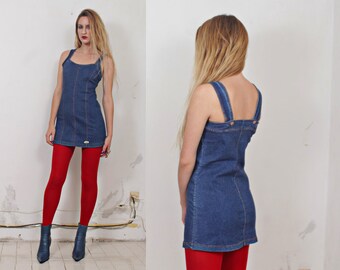 90s vintage denim elasticized bandage mini dress s