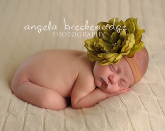 vintage green flower headband, newborn headband, baby headbands, Photography props