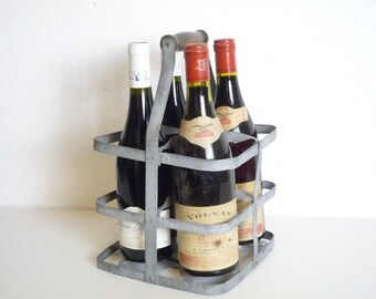 Antique French zinc Bottle Carrier / wine carrier 4 bottles