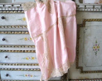 1920s Step In Lingerie, Vintage 20s Pink Silk and Lace Romper Nightie Teddy Flapper Lingerie