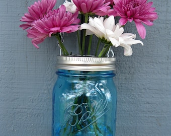 Mason Jar Vase with Flower Frog and Hanger