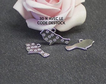 Platinum x 10 silver metal bird charms 21 mm x 12 mm BRA152