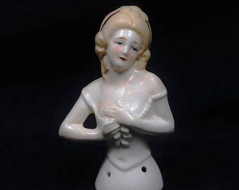 German Porcelain Half Doll / Hand Painted Victorian Lady / Germany 4346